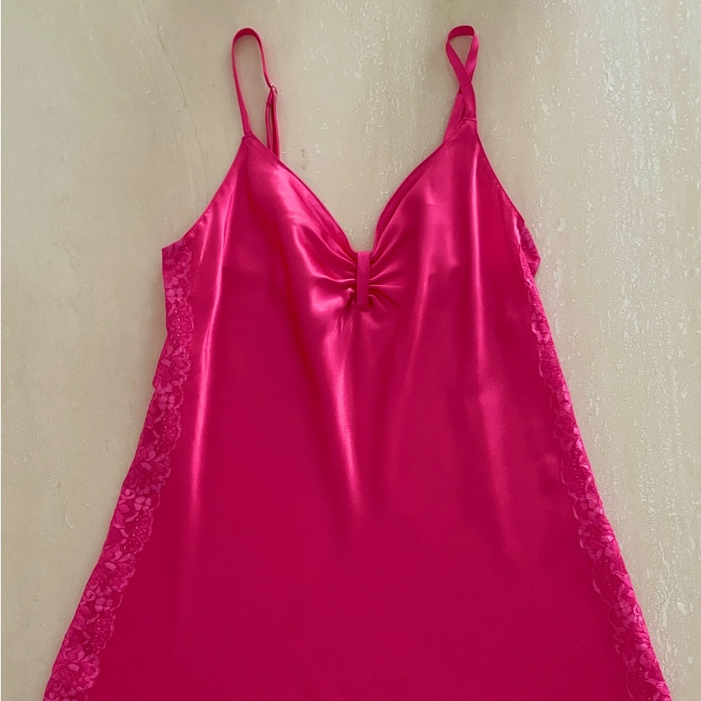 Morgan Taylor Mini Fuchsia Pink Chemise Nightgown Babydoll Sleepwear S